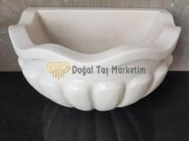 Yuvarlak Fırfırlı Kavun Bej Mermer Kurna